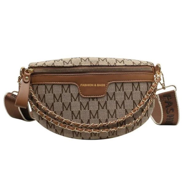 Fashion Pattern Fanny Packs For Women Stylish Letter Printed Chain Waist Bag Female Waist Pack Wide Strap Crossbody Bag